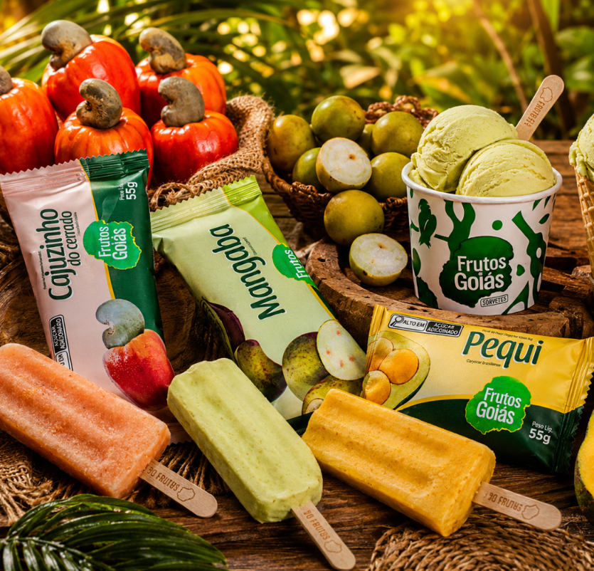 Premium Brazilian frozen products including Cajuzinho, Mango, Pequi and Frutos do Brasil ice cream